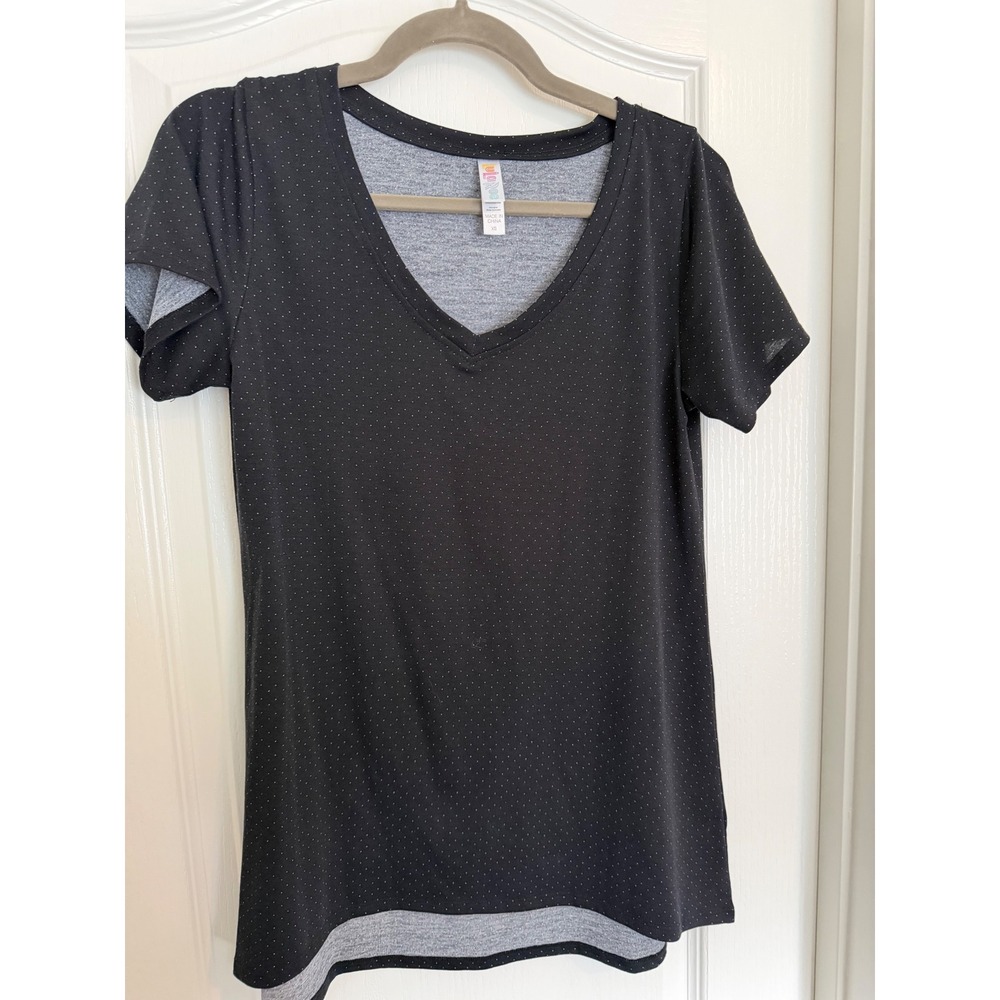 LuLaRoe Black Polka Dot T-Shirt Womens V-Neck Short Sleeve Jersey EUC XS